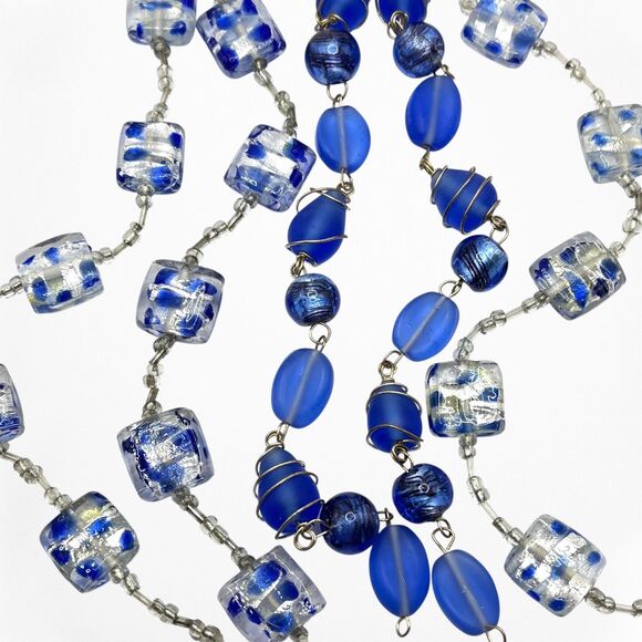 Mixed Lot Art Glass Beads Blue Foil Metallic Wire Wrapped Jewelry Making Crafts - Picture 1 of 10
